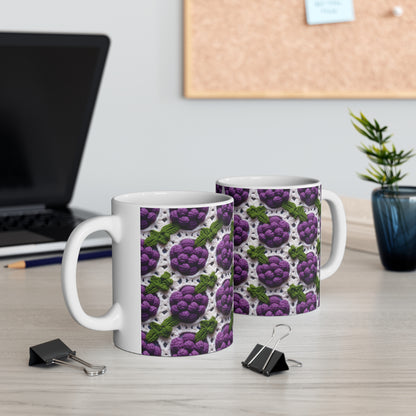 Crochet Grapes Pattern - Granny Square Design - Fresh Fruit Pick - Orchard Purple Snack Food - Ceramic Mug 11oz