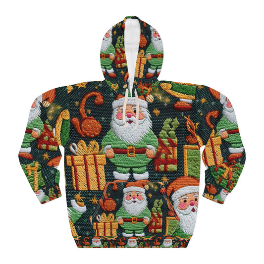 Papá Noel navideño - Regalos bordados - País de las maravillas invernal festivo - Diseño Deck the Halls - Sudadera con capucha unisex (AOP) 