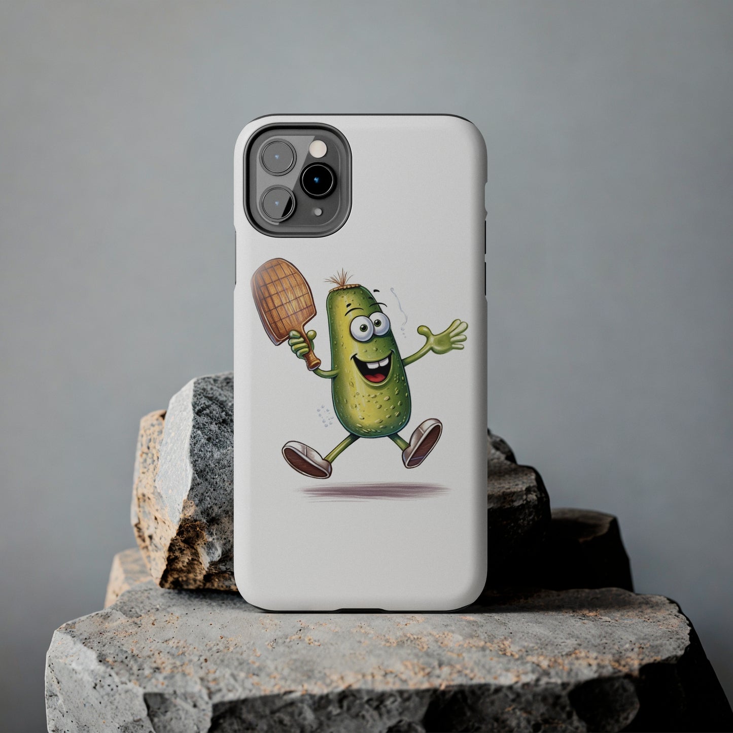 Pickle Player Action: Cartoon Swinging Pickleball Paddle - Sporty Charm - Tough Phone Cases