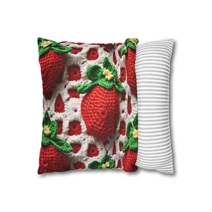 Strawberry Crochet Pattern - Amigurumi Strawberries - Fruit Design for Home and Gifts - Spun Polyester Square Pillow Case