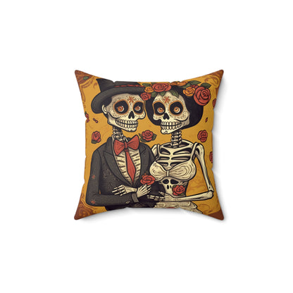 Halloween Wedding Marriage, Bride & Groom - Forever Soulmates - Spun Polyester Square Pillow