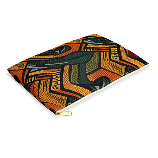 1960-1970s Style African Ornament Textile - Bold, Intricate Pattern - Accessory Pouch