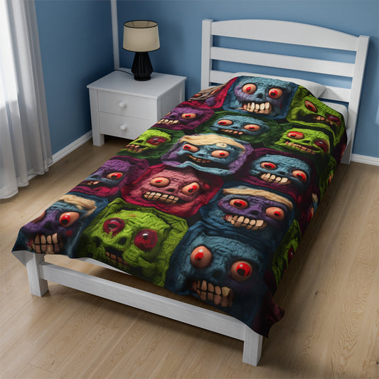 Zombie Crochet Halloween Spooky Holiday Festive Horror Living Dead - Velveteen Plush Blanket