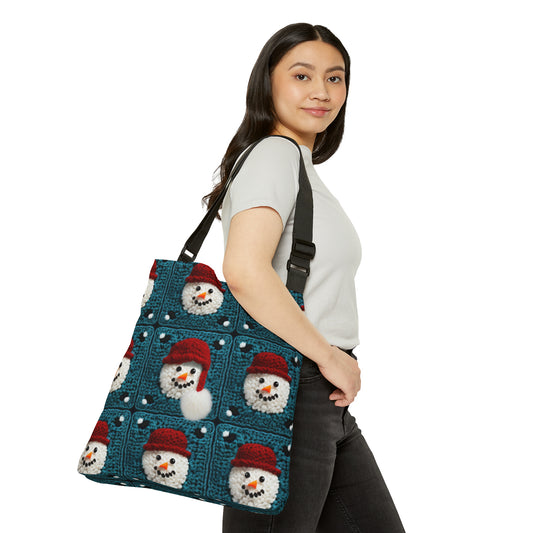 Snowman Crochet Craft, Festive Yuletide Cheer, Winter Wonderland - Adjustable Tote Bag (AOP)