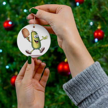 Pickle Player Action: Cartoon Swinging Pickleball Paddle - Sporty Charm - Ceramic Ornament, 4 Shapes