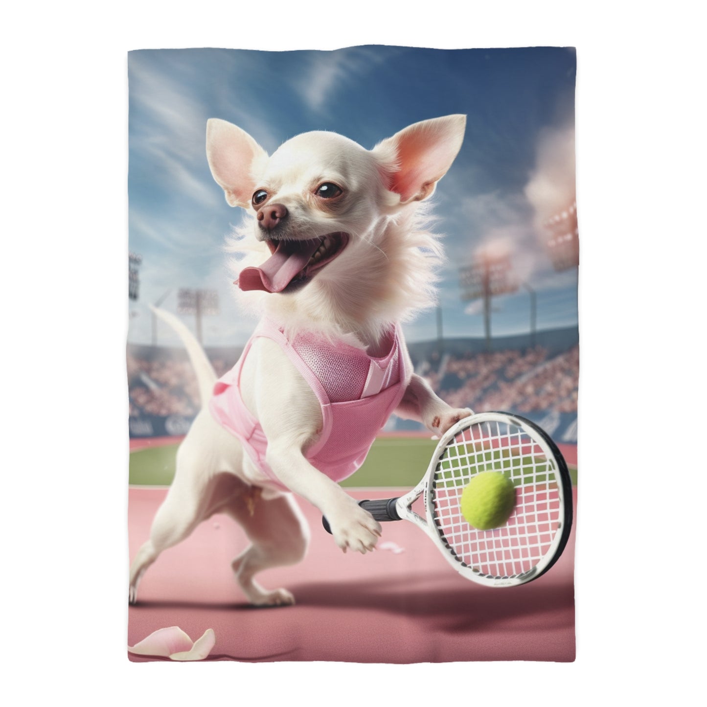 Chihuahua Tennis Ace: Dog Pink Outfit, Court Atheletic Sport Game - Microfiber Duvet Cover