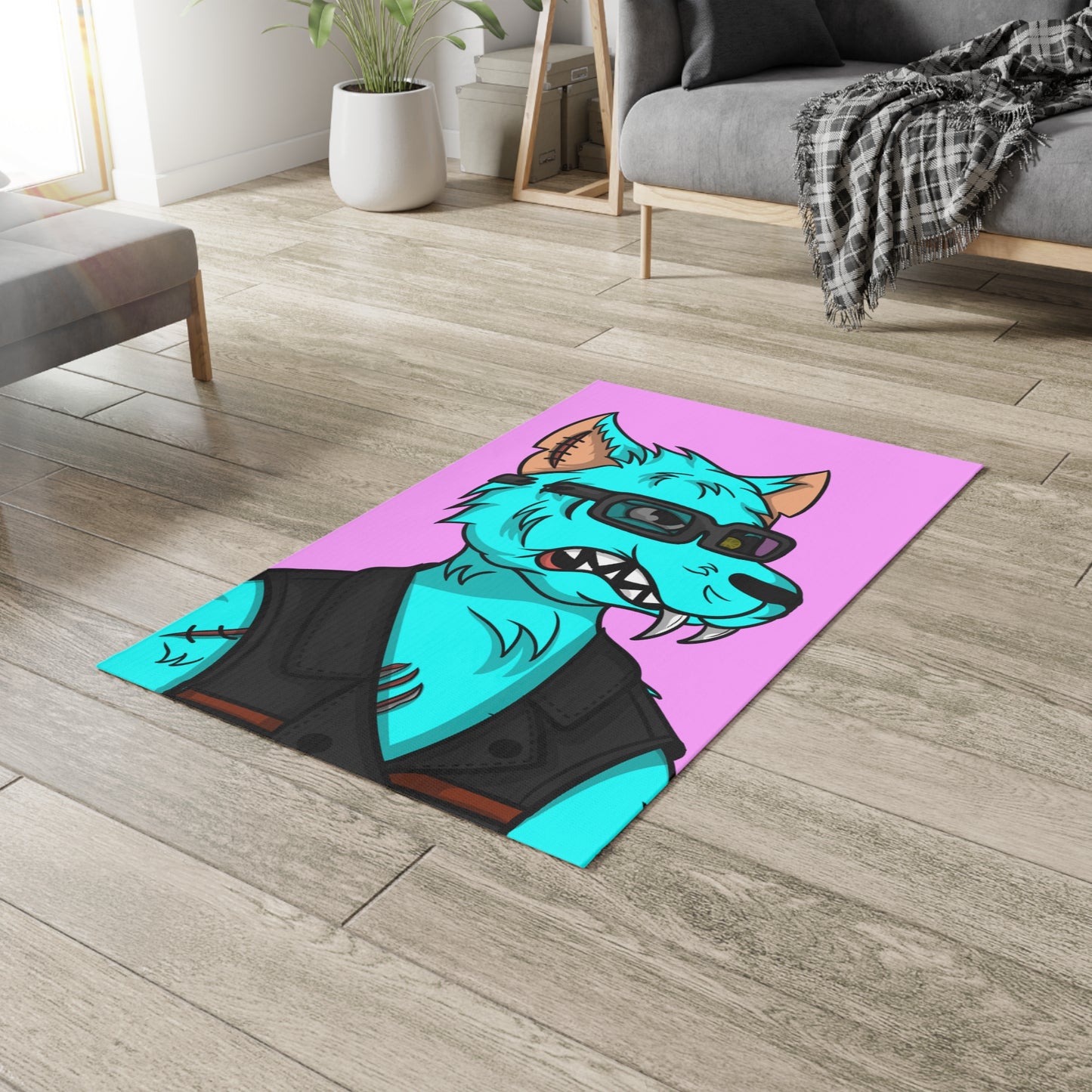 Wolve Aqua Water Blue Wolf Cyborg Dobby Rug