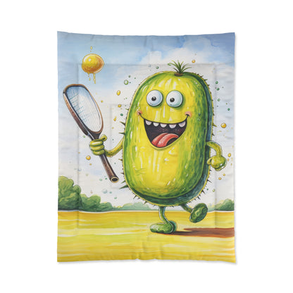 Pickleball Sport: Athletic Pickle Playing Game with Net and Paddle - Bed Comforter