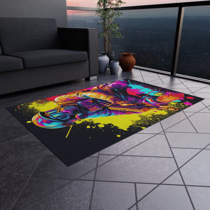 Paintball Action Sport: Player in Battle, Paint Splatter - Outdoor Rug