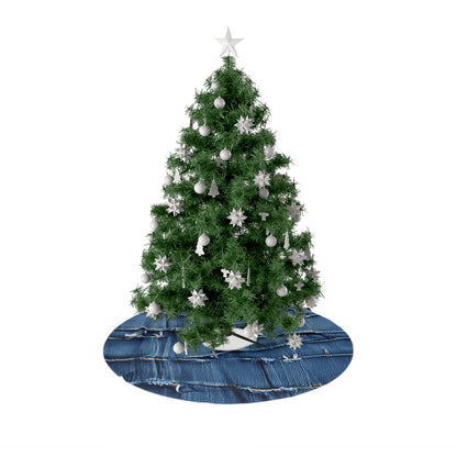 Midnight Blue Distressed Denim: Rugged, Torn & Stylish Design - Christmas Tree Skirts