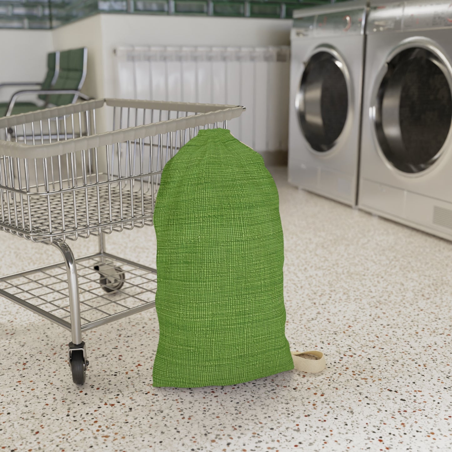 Olive Green Denim-Style: Seamless, Textured Fabric - Laundry Bag