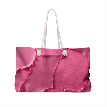 Distressed Neon Pink: Edgy, Ripped Denim-Inspired Doll Fabric - Weekender Bag