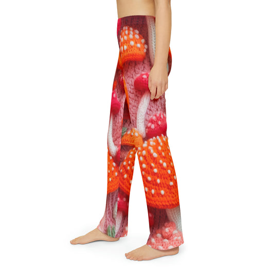 Mushroom Crochet, Enchanted Forest Design, Earthy Fungi. Mystical Magic Woodland, Immerse in Nature - Kids Pajama Pants (AOP)