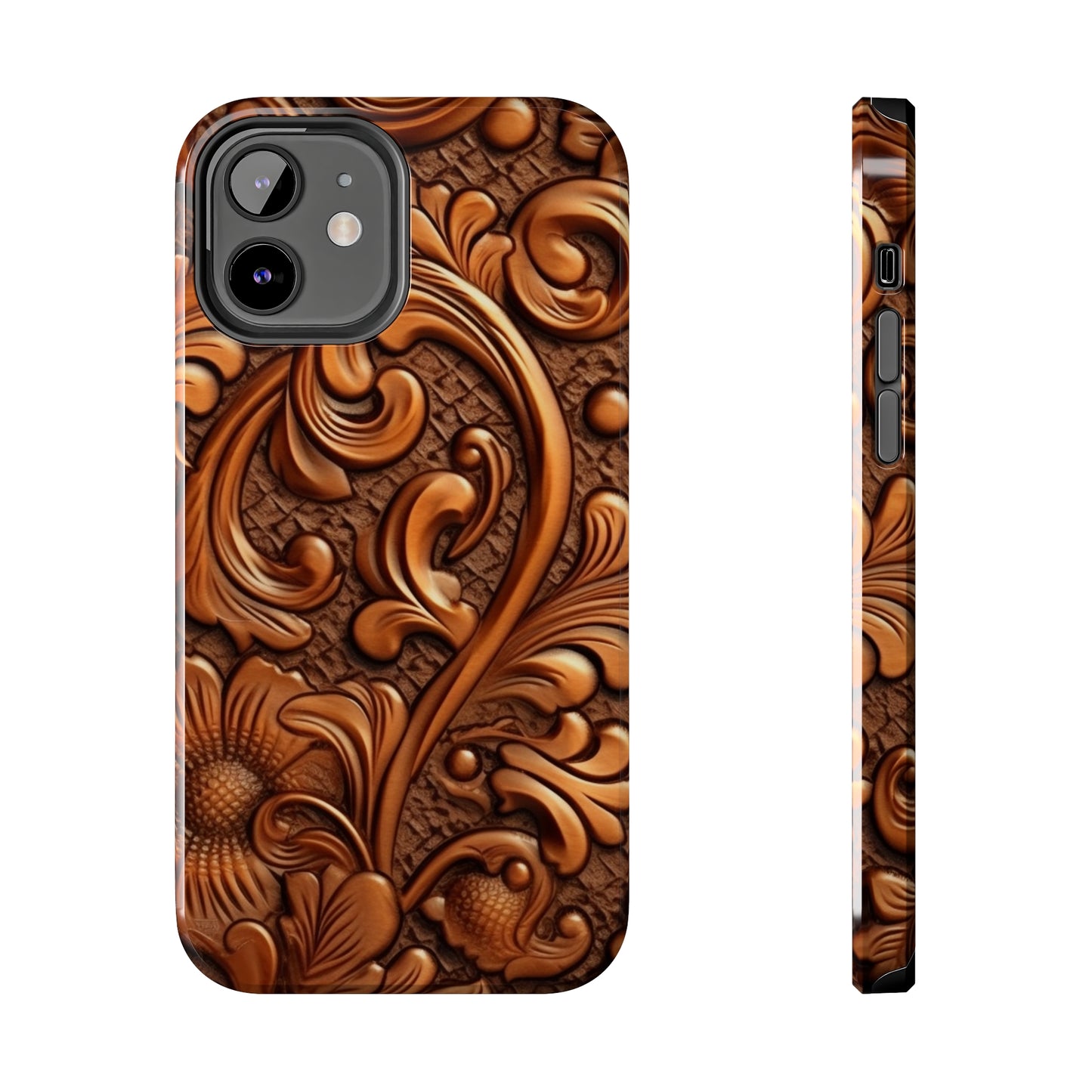 Leather Flower Cognac Classic Brown Timeless American Cowboy Design - Tough Phone Cases