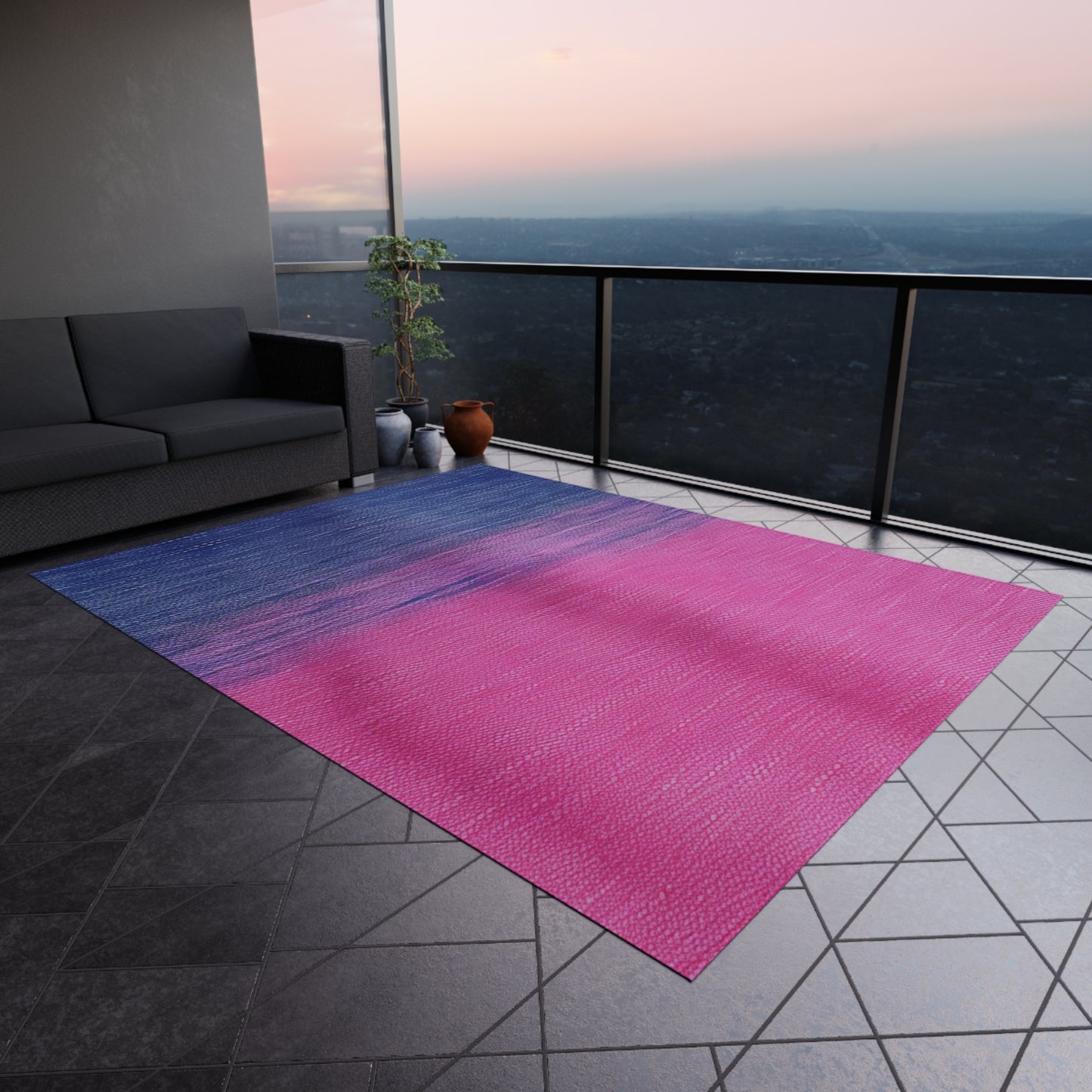 Dual Delight: Half-and-Half Pink & Blue Denim Daydream - Outdoor Rug