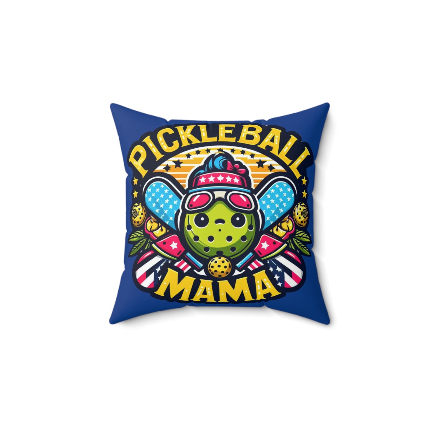 Pickleball Mama - Gráfico atlético deportivo patriótico, estrellado, entusiasta del pickleball divertido - Almohada cuadrada de poliéster hilado