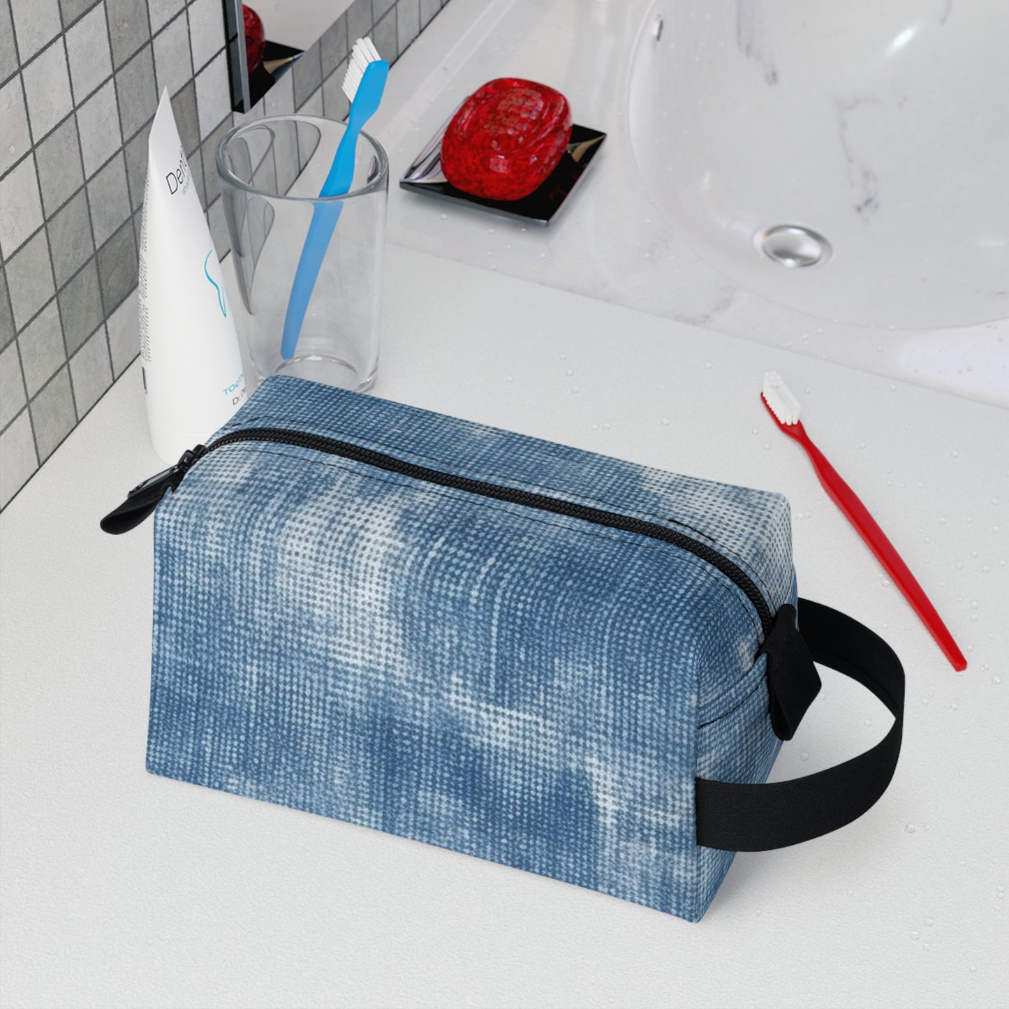 Faded Blue Washed-Out: Denim-Inspired, Style Fabric - Toiletry Bag