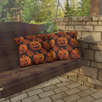 Halloween Crochet Pumpkin Scary Horror Festive Holiday Pattern - Outdoor Pillows