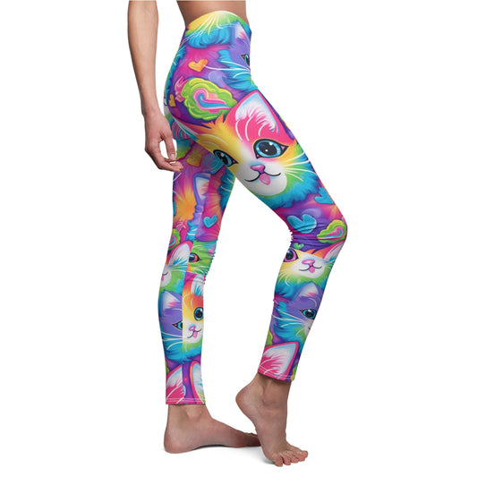 Happy Kitten & Cat Design - Vivid, Colorful & Eye-Catching - Women's Cut & Sew Casual Leggings (AOP)