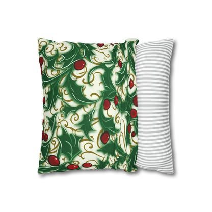 Holiday Elegance: Christmas Holly Swirls Design - Spun Polyester Square Pillow Case