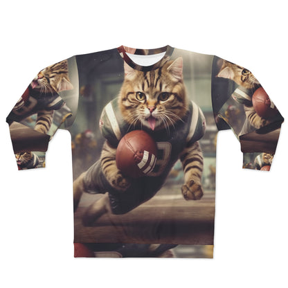 Football Field Felines: Kitty Cats in Sport Tackling Scoring Game Position - Unisex Sweatshirt (AOP)