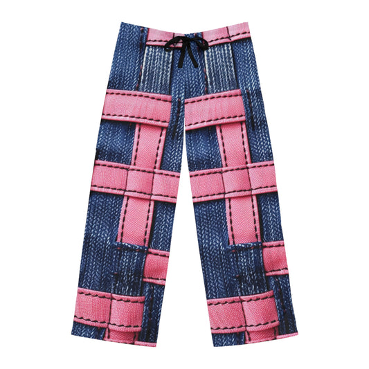 Candy-Striped Crossover: Pink Denim Ribbons Dancing on Blue Stage - Men's Pajama Pants (AOP)