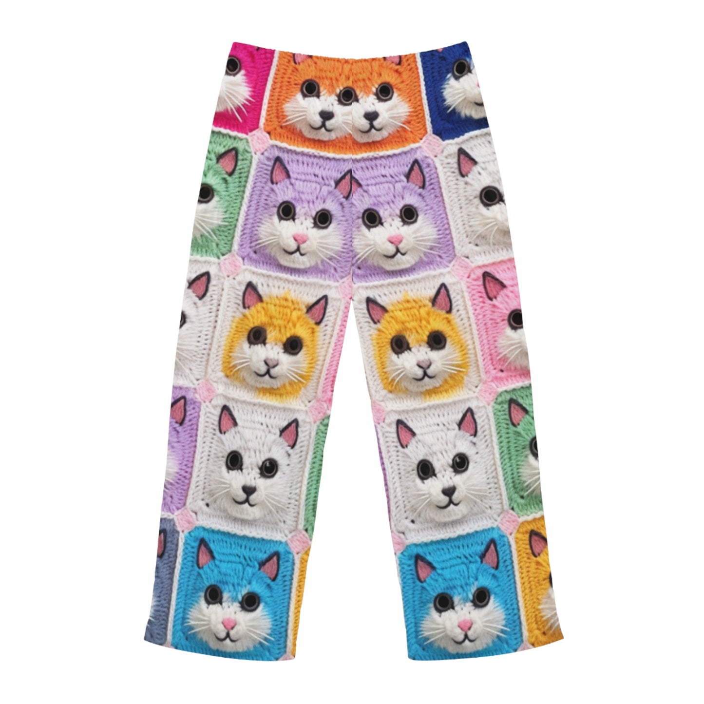 Gato de ganchillo, algodón de verano, felino, cárdigan de gato retro, creación de algodón de ganchillo gatito - pantalones de pijama para hombre (AOP) 