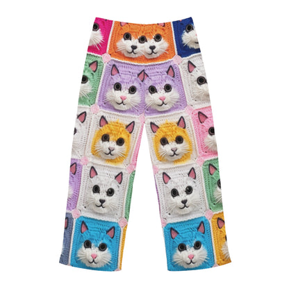 Gato de ganchillo, algodón de verano, felino, cárdigan de gato retro, creación de algodón de ganchillo gatito - pantalones de pijama para hombre (AOP) 