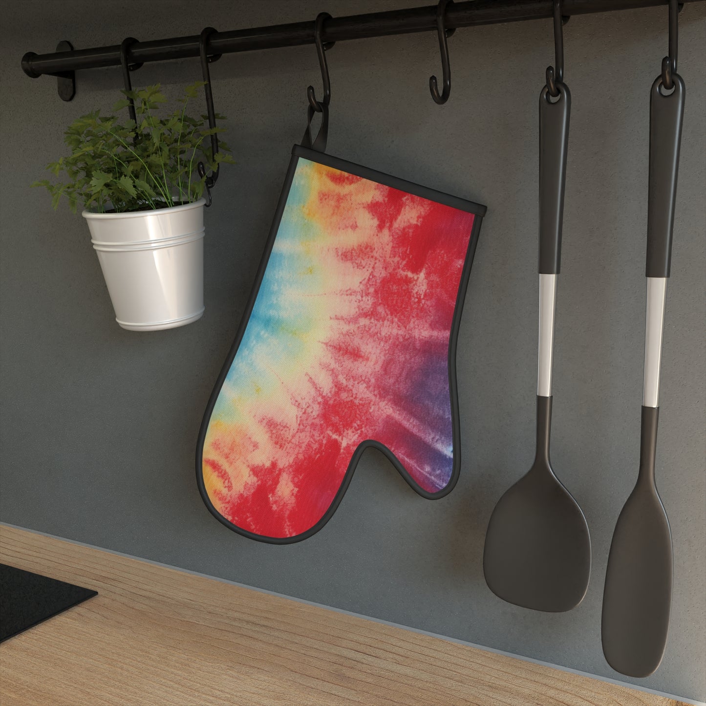 Rainbow Tie-Dye Denim: Vibrant Multi-Color, Fabric Design Spectacle - Oven Glove