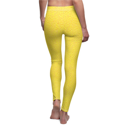 Sunshine Yellow Lemon: Denim-Inspired, Cheerful Fabric - Women's Cut & Sew Casual Leggings (AOP)