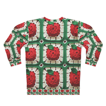 Patrón de crochet Apple Granny Square: árbol frutal silvestre, delicioso diseño rojo - Sudadera unisex (AOP) 