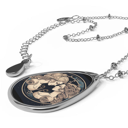 Duality of Gemini - Expressive Twins Zodiac Astrology - Oval Necklace