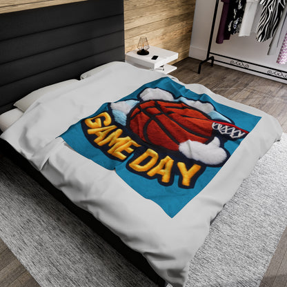 Game Day Basketball Chenille Patch Embroider Design - Velveteen Plush Blanket