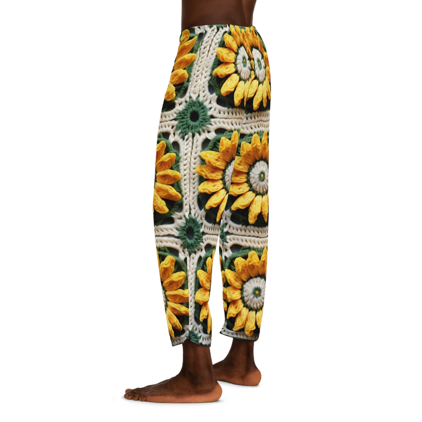 Sunflower Crochet Elegance, Granny Square Design, Radiant Floral Motif. Bring the Warmth of Sunflowers to Your Space - Men's Pajama Pants (AOP)