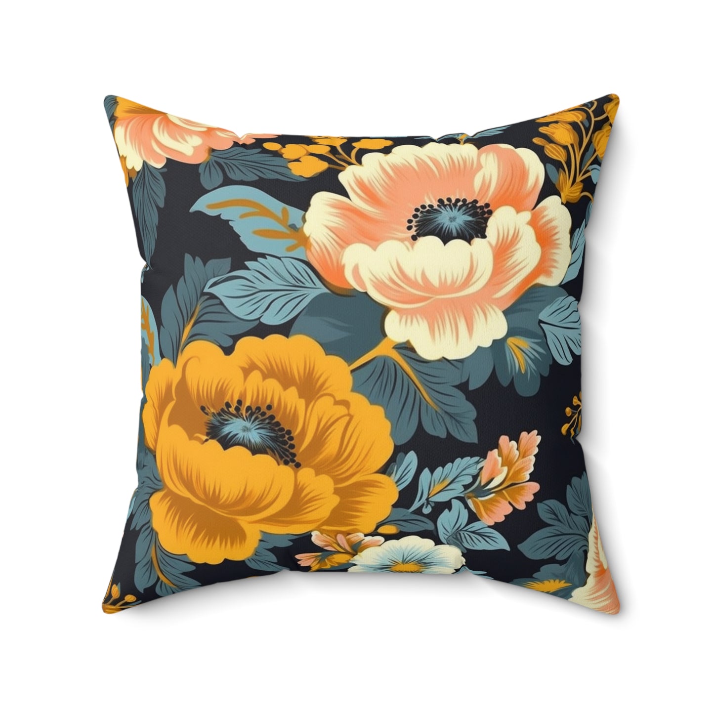 Vintage 50s 60s Inspired High-Waisted Floral Flower Pattern Spun Polyester Square Pillow