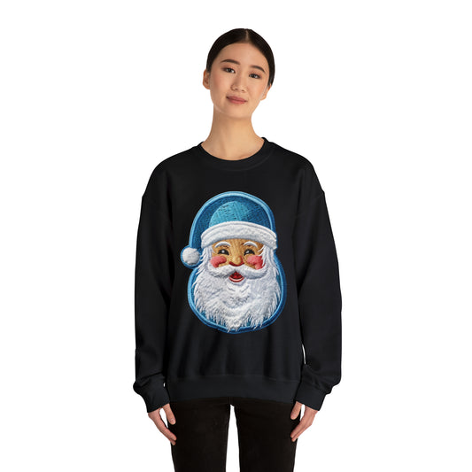 Christmas Santa Chenille - Embroidered Festive - Holiday Patch Design - Unisex Heavy Blend™ Crewneck Sweatshirt
