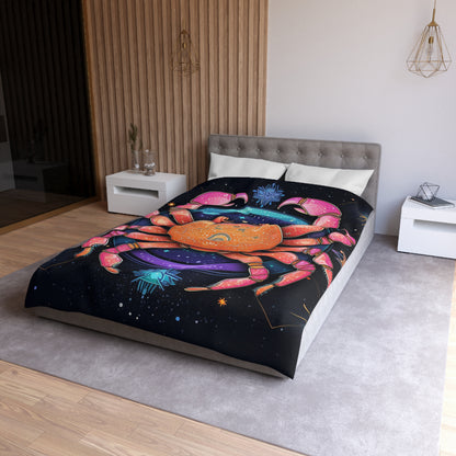 Rainbow Celestial Crab - Vibrant Cancer Zodiac Sign Art - Microfiber Duvet Cover