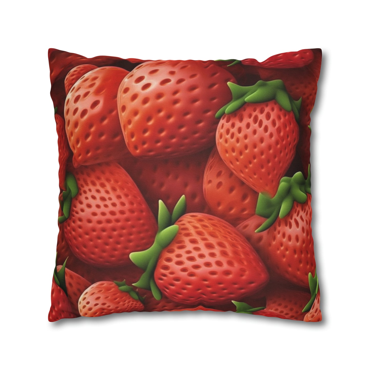 Garden Strawberries- Wild Sweet Gourmet - Farm Growing Ripe Red Fruit -Spun Polyester Square Pillow Case