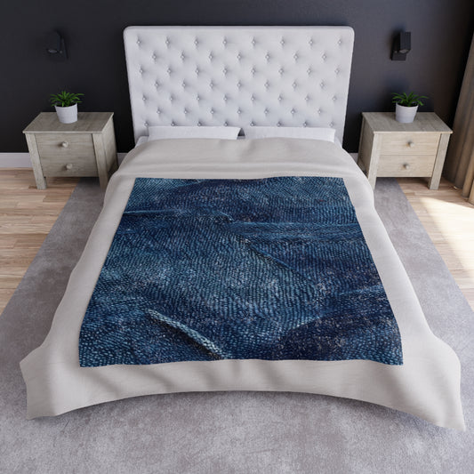 Dark Blue: Distressed Denim-Inspired Fabric Design - Crushed Velvet Blanket