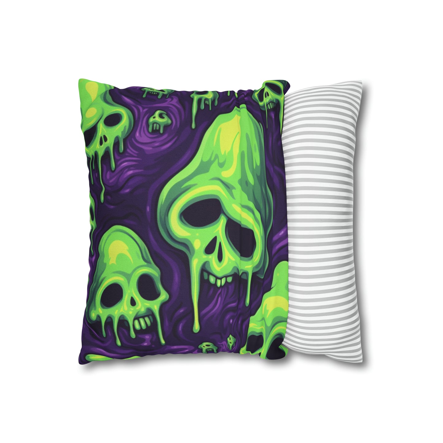 Halloween Slime Skull Green Skeletons Scary Horror Pattern - Spun Polyester Square Pillow Case