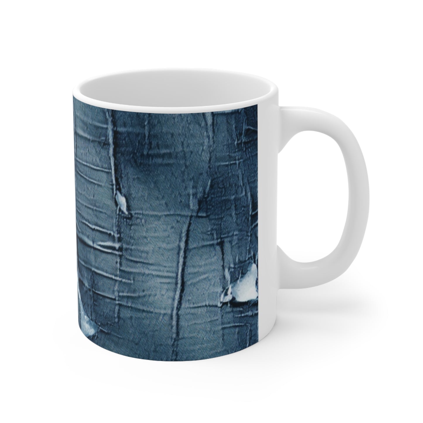 Distressed Blue Denim-Look: Edgy, Torn Fabric Design - Ceramic Mug 11oz