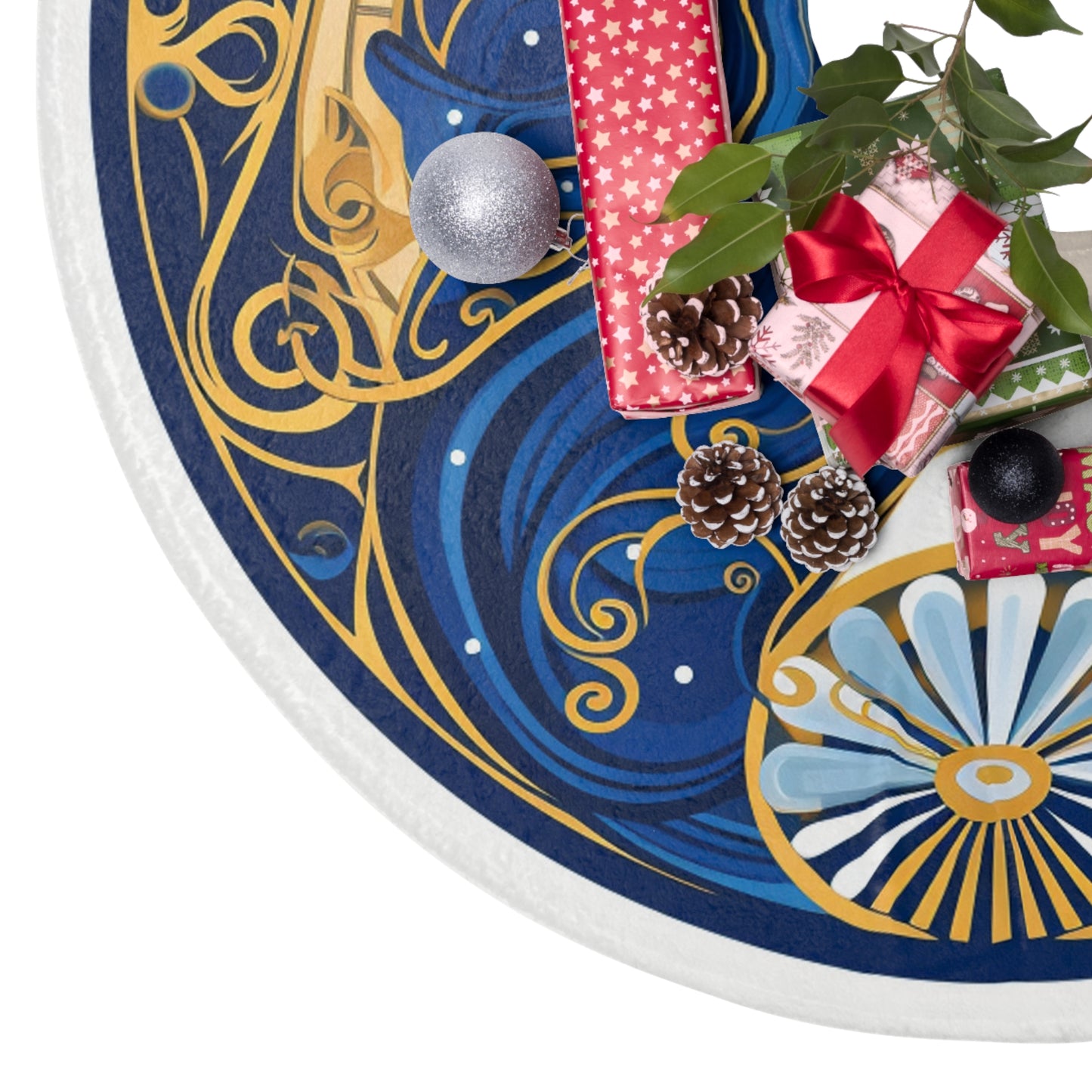 Virgo Zodiac Circular Symmetry in Gold Royal Blue - Christmas Tree Skirts