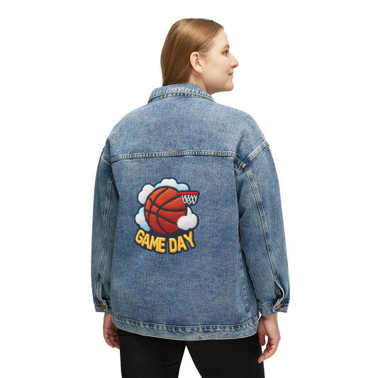 Basketball Game Day, Chenille Patch Graphic, Women's Denim Jacket