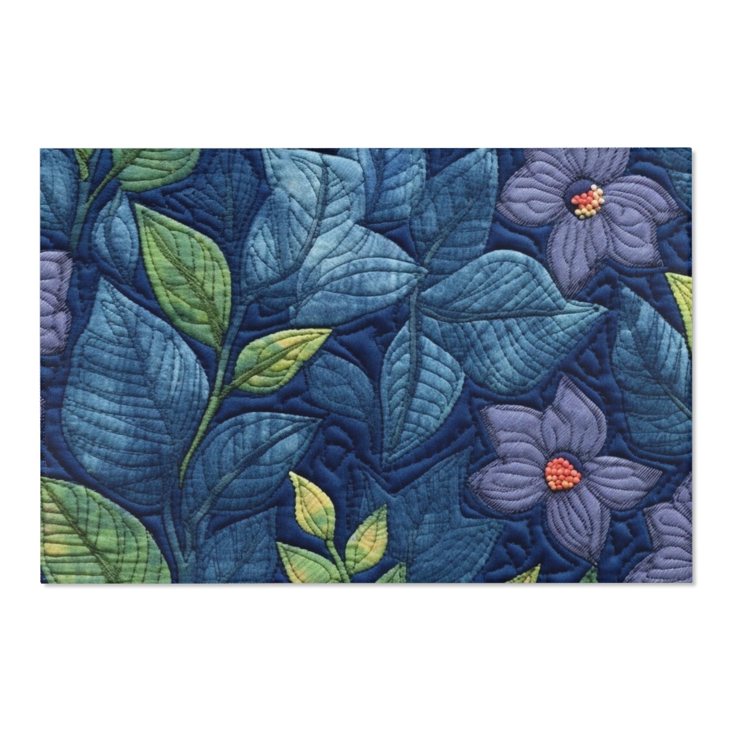 Floral Embroidery Blue: Denim-Inspired, Artisan-Crafted Flower Design - Area Rugs