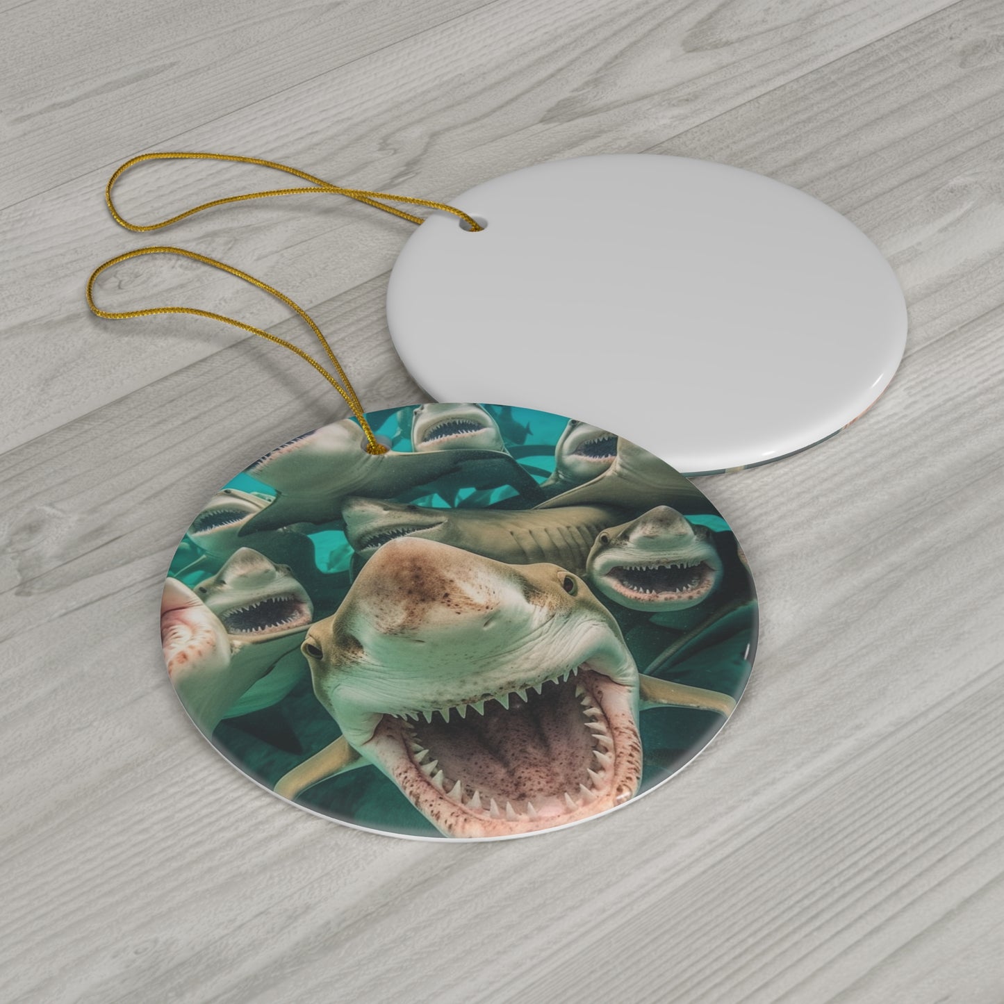 Laughing Lemon Sharks: Joyful Sea Jaws Ocean Deep - Ceramic Ornament, 4 Shapes