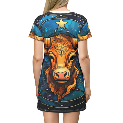 Taurus Constellation Zodiac Sign Astrology Cosmic Art - T-Shirt Dress (AOP)