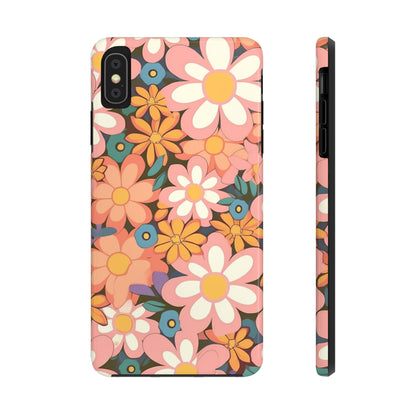 Groovy 1960s 1970s Pink & Orange Daisy Mod Floral - Tough Phone Cases