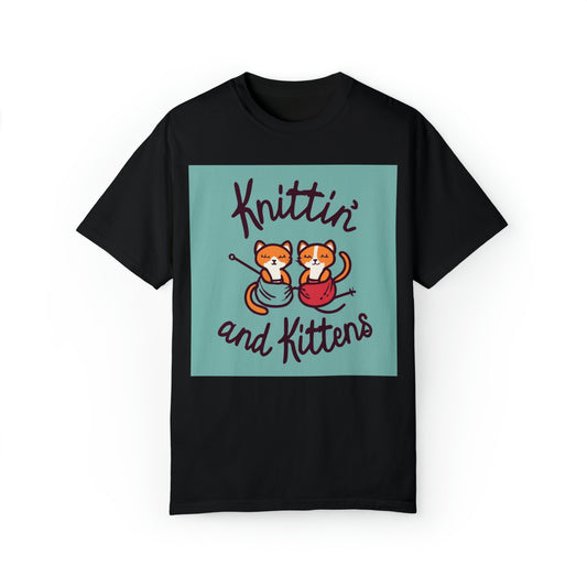 Knittin with Kittens: Cozy Cat and Stitch Blend - Unisex Garment-Dyed T-shirt