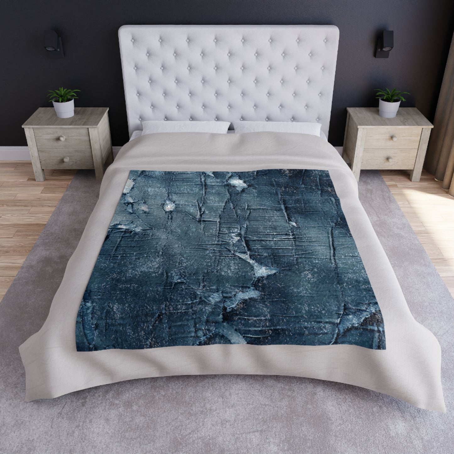 Distressed Blue Denim-Look: Edgy, Torn Fabric Design - Crushed Velvet Blanket