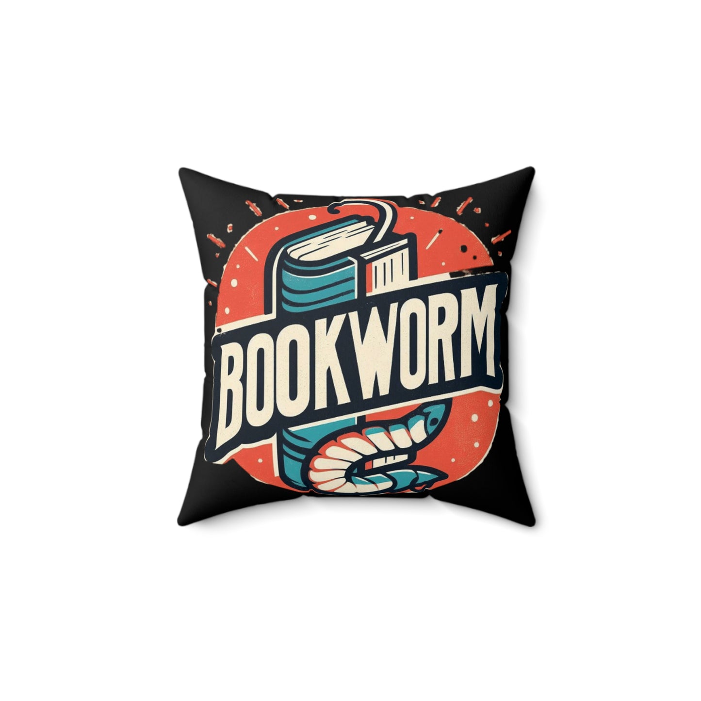 Gráfico de la insignia del ratón de biblioteca: emblema de amante de los libros de estilo retro - Almohada cuadrada de poliéster hilado